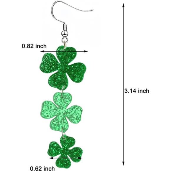 St. Patrick's Day Green Leaf & Clover Horseshoe Drop Earrings for Women - Picture 5 of 6